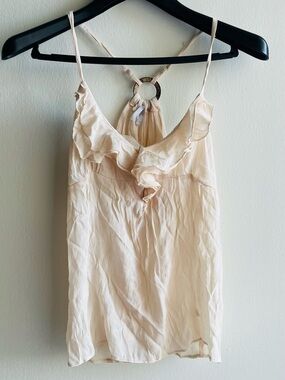 Max Rave Ruffled Feminine Fairy Spaghetti Strap Tank - Cream Lightweight Size XL